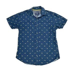 Geometrix NY by Drill Clothing Co Blue Banana Hawaiian Print Button Down Shirt